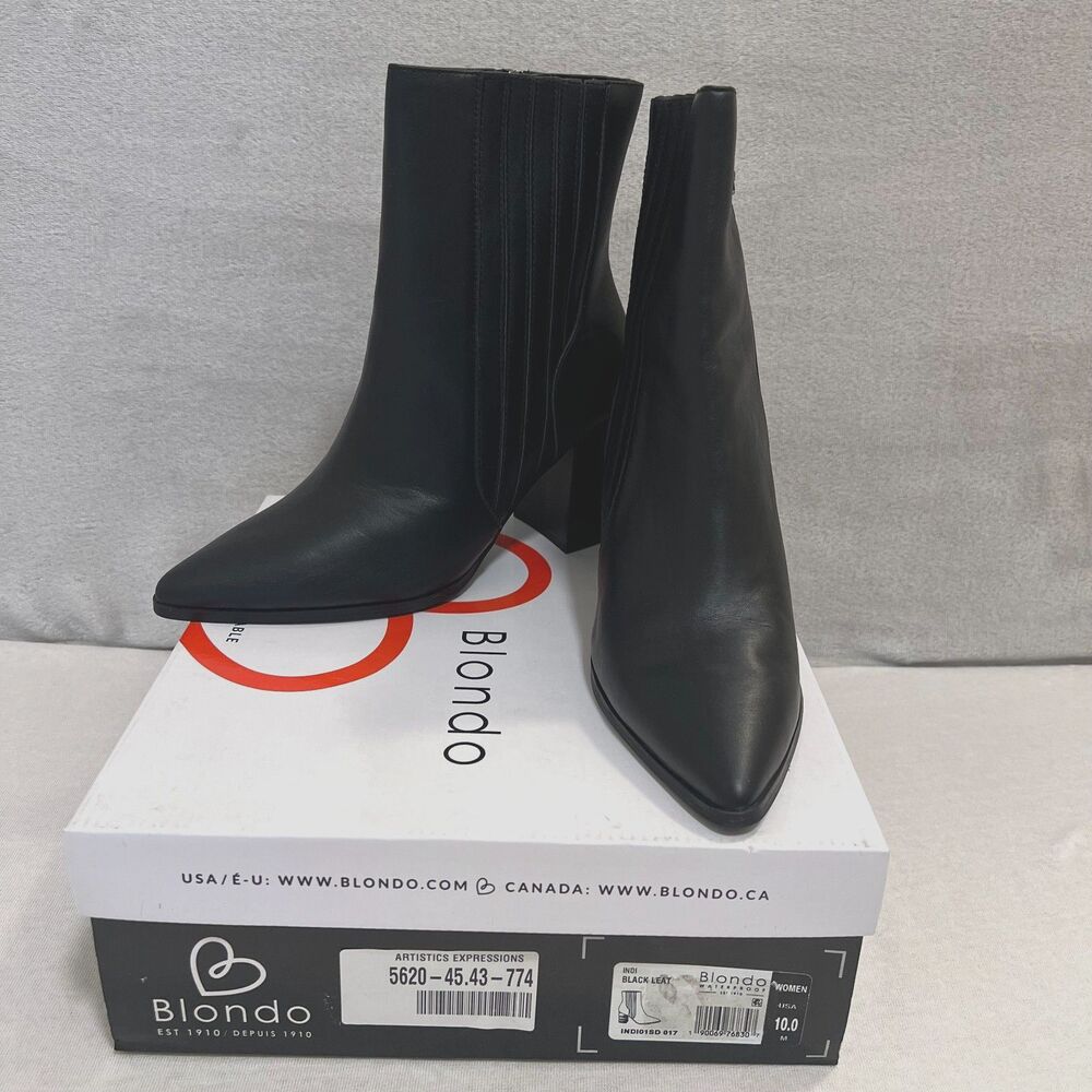 New Blondo Indi Black Leather Waterproof Ankle Bootie Women's Size 10